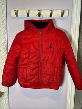 Air Jordan Red Hooded Puffer Jacket for Kids